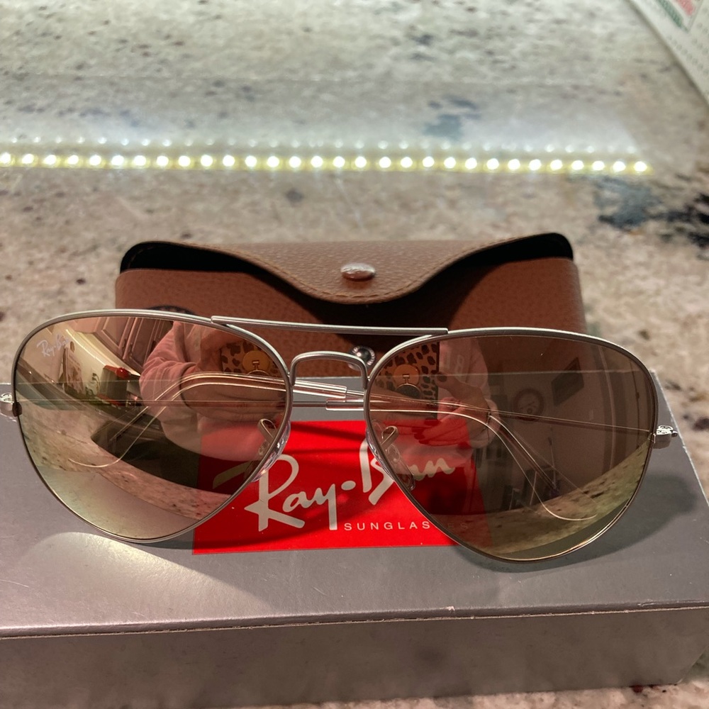 Ray-Ban Brand new Aviator large light brown mirror pink with Silver matte frame